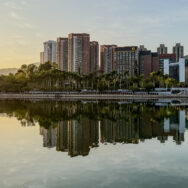Condo reflection at sunset