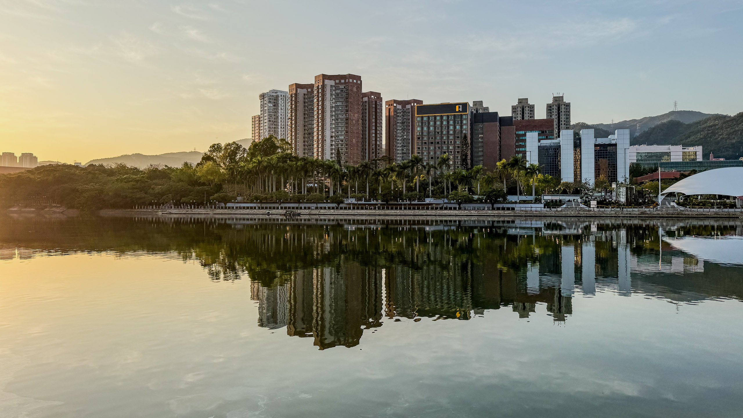 Condo reflection at sunset